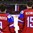 CHELYABINSK, RUSSIA - APRIL 19: Russia's Alexander Zhabreyev #9 and Semyon Kizimov #15 look on during the national anthem after a 7-1 preliminary round win against France at the 2018 IIHF Ice Hockey U18 World Championship. (Photo by Andrea Cardin/HHOF-IIHF Images)

